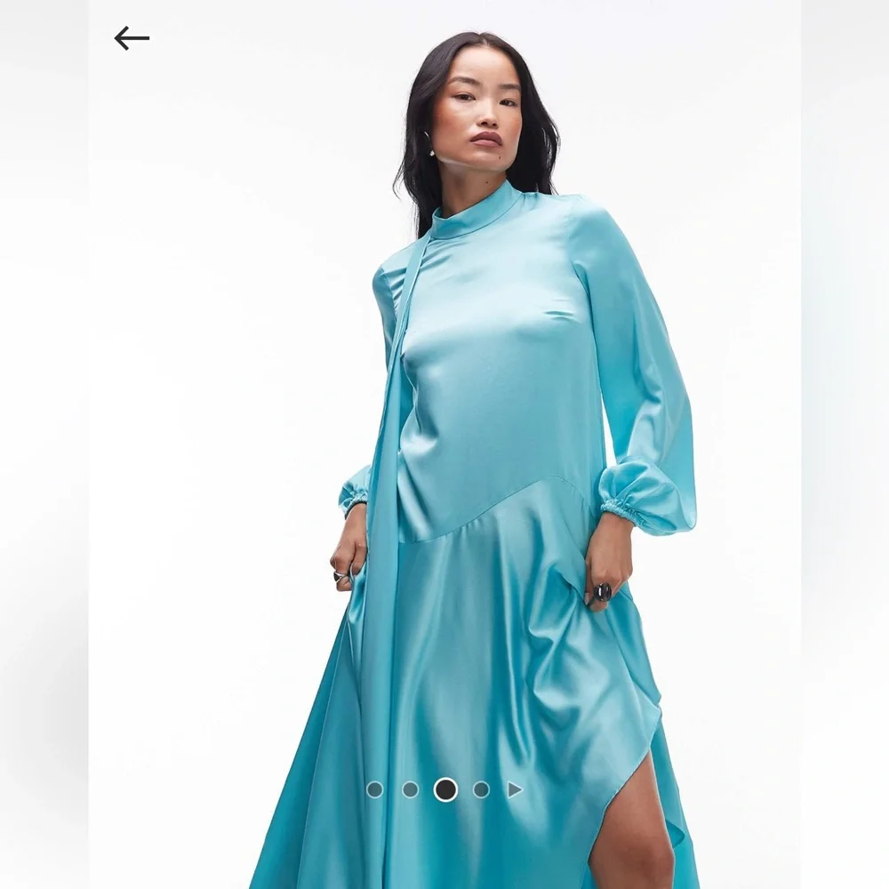ASOS satin maxi dress with dropped waist and scarf detail in turquoise sz: 0 NWT - Picture 3 of 3